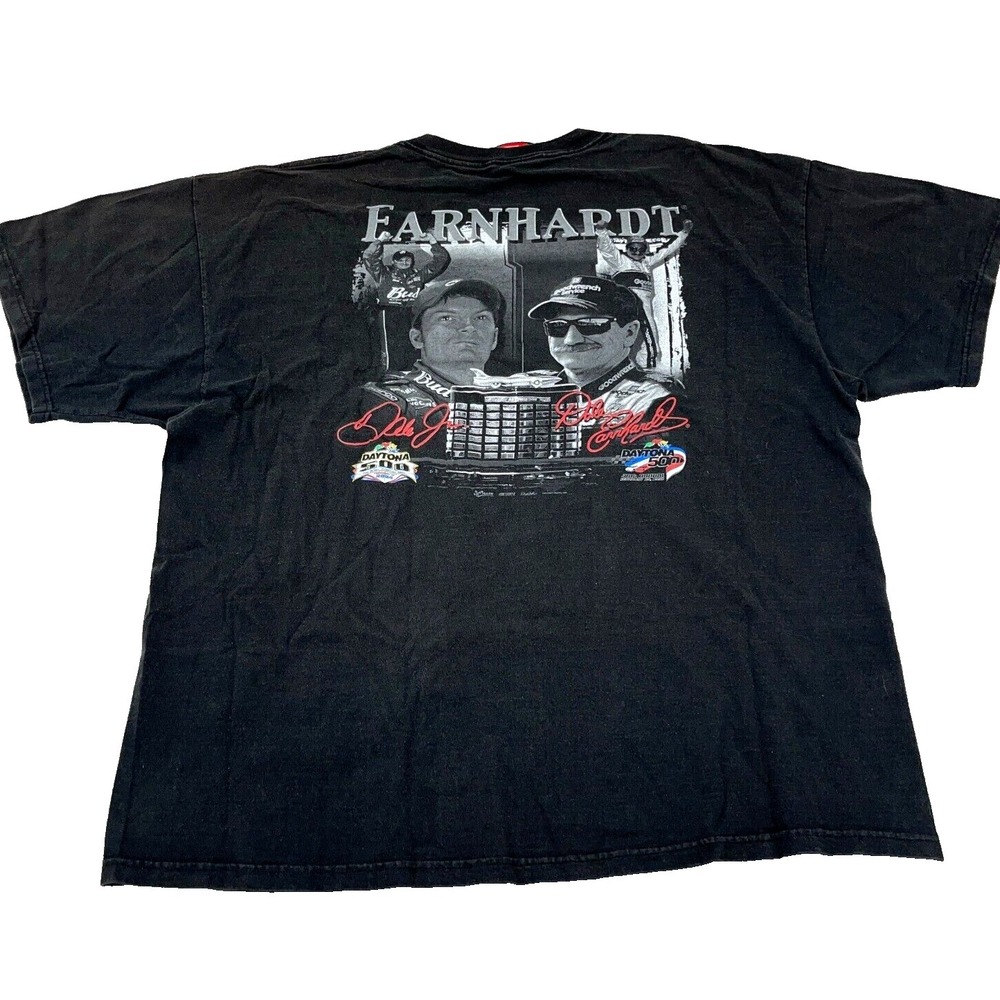 Vintage Nascar Shirt Men XL Black Tee Dale Earnhardt Sr Jr Sun Faded Daytona Y2K